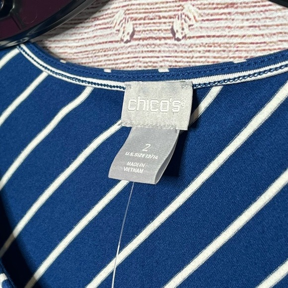 Chico's Spliced Striped A Line Blue Short Sleeve Dress New Size 12-14 - Picture 13 of 15
